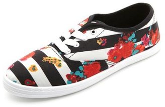 Charlotte Russe Twisted Lace-Up Striped Floral Print Sneakers