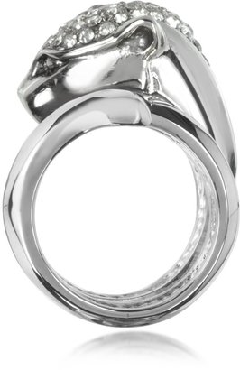 Roberto Cavalli Panther Silver Metal Ring w/Crystals