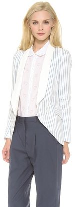 Band Of Outsiders Stripe Suiting Leather Shawl Blazer
