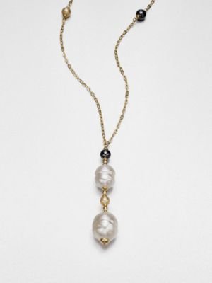 Majorica 12MM-16MM White Baroque & 6MM Champange Pearl Pendant Necklace