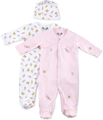 Margery Ellen Candy-Print Footie w/ Hat & Embroidered Footie Gift Set, 0-9 Months