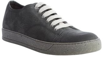 Lanvin green cracked suede cap toe lace up sneakers