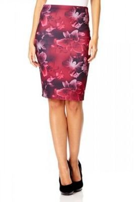 Quiz Wine Floral Print Midi Skirt