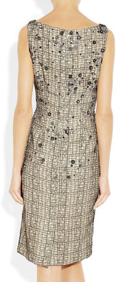 Lela Rose Embellished grid-overlay silk-satin dress