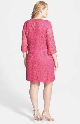 London Times Lace Trim Shift Dress (Plus Size)