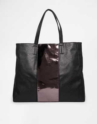 ASOS Metallic Stripe Shopper Bag - Black