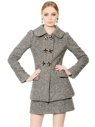 Dolce & Gabbana Jeweled Herringbone Wool Tweed Jacket