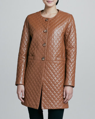 Neiman Marcus Quilted Long Leather Jacket