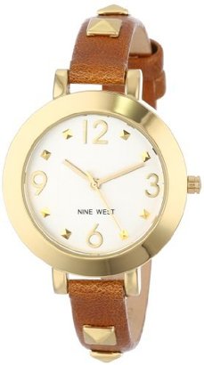 Nine West Women's NW/1498SVBN Gold-Tone Pyramid Studded Brown Strap Watch
