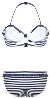 New Look Teens Navy Stripe Polka Dot Frill Trim Bikini