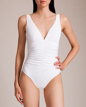 Karla Colletto Basic Ruched V-Neck Swimsuit