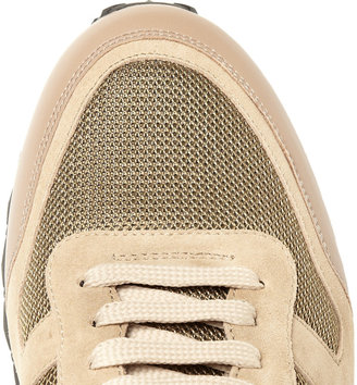 Valentino Leather-Trimmed Mesh, Suede and Calf-Hair Sneakers