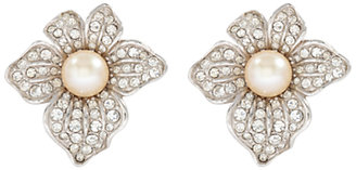 Susan Caplan Vintage 1960s Attwood & Sawyer Silver Plated Faux Pearl Swarovski Crystal Clip-On Earrings, Pearl