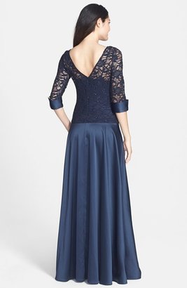 JS Collections V-Back Lace & Satin A-Line Gown