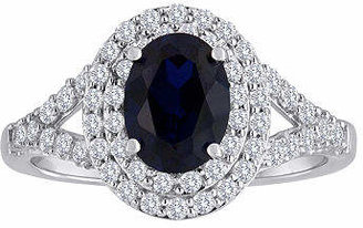 Fine Jewelry Blue & White Lab-Created Sapphire Double Halo Sterling Silver Ring Family