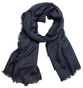 Gucci royal navy silk blend fringed detail scarf