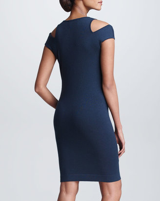 Donna Karan Draped Cashmere Cold-Shoulder Dress, Slate Blue