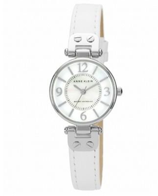 Anne Klein Ladies white round mother of pearl face leather strap watch