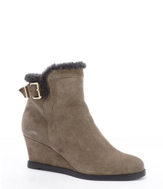 Fendi brown suede bucklestrap accent wedge ankle boots