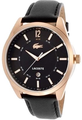 Lacoste Men's Goa 2010582 Black Leather Analog Quartz Watch with Black Dial