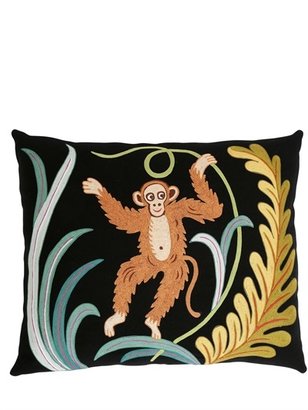 Loretta Caponi - Monkey Embroidered Wool Pillow