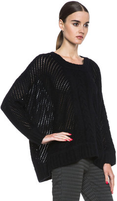 Enza Costa Oversize Basketweave Wool-Blend Sweater in Black
