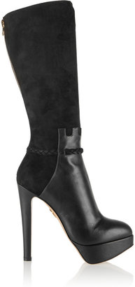 Charlotte Olympia Theodora suede and leather knee boots