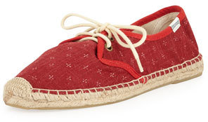 Soludos Derby Mini-Cross Lace-Up Espadrille Canvas Flat, Red
