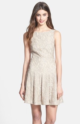 Nicole Miller Foiled Lace Fit & Flare Dress