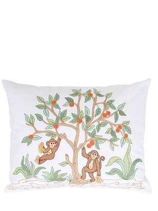 Loretta Caponi - Monkey Embroidered Cotton Pillow