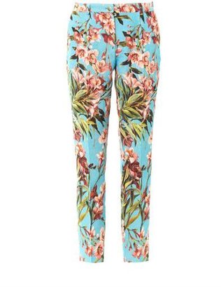 Dolce & Gabbana CROPPED TROUSERS BROCADE OLIAN Turquoise
