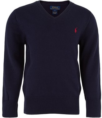 Ralph Lauren Navy Merino V Neck Sweater