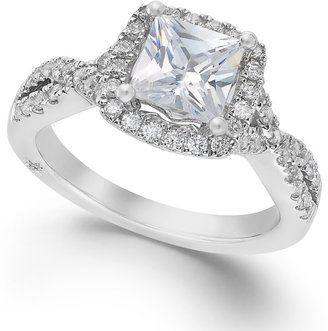 Marchesa Certified Princess Cut Diamond Vintage Inspired Twist Halo Engagement Ring (1-1/3 ct. t.w.) by in 18k White Gold, Created for Macy's