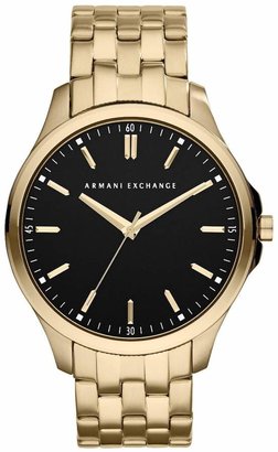 Armani Exchange Black Dial and Gold IP Plated Bracelet Mens Watch
