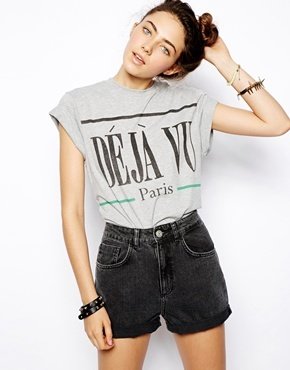 ASOS Boyfriend T-Shirt with Deja Vu Print - Grey