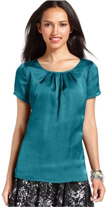 NY Collection Short-Sleeve Pleated Blouse