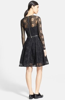 Yigal Azrouel Zip Detail Embroidered Lace Fit & Flare Dress