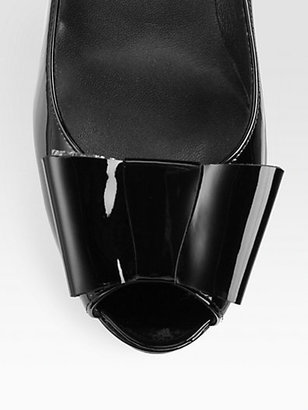 Stuart Weitzman Bowright Patent Leather Peep Toe Pumps