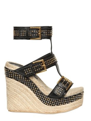 Alexander McQueen 130mm Studded Leather Buckled Wedges
