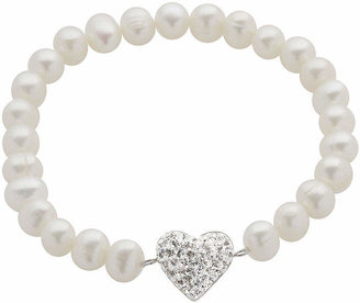 FINE JEWELRY Cultured Freshwater Pearl & Crystal Heart Stretch Bracelet