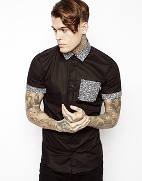Love Moschino Short Sleeved Shirt with Logo Pocket - Black
