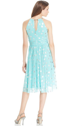 Jessica Howard Sleeveless Metallic Dot-Print Dress