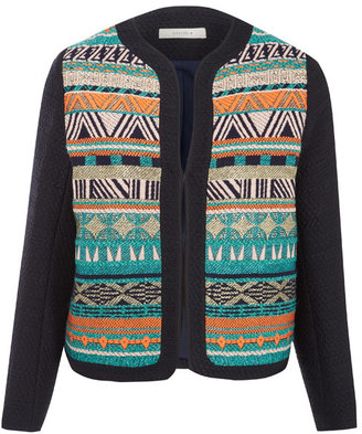 Sessun Navy Kent Stripe Aztec Jacquard Knit Jacket