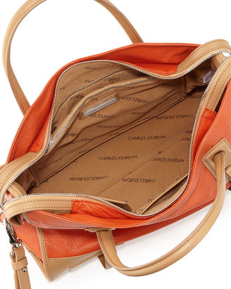 Charles Jourdan Kaula Two-Tone Pebbled Leather Tote Bag, Orange