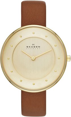 Skagen SKW2138 Steel slim gold brown leather watch