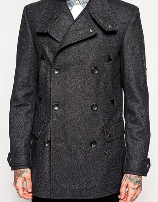 ASOS Wool Jacket With Funnel Neck In Charcoal