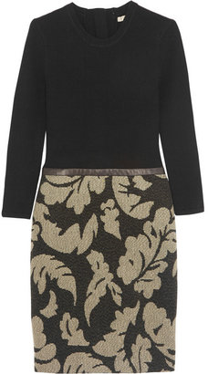 Burberry Leather-trimmed wool and jacquard dress