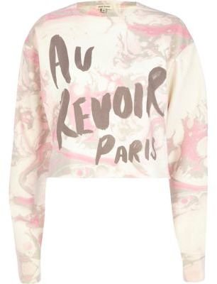 River Island Pink marble au revoir Paris print sweatshirt