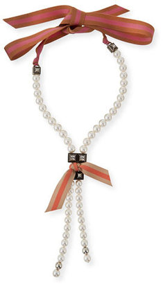 Lanvin Pearly Ribbon Lariat Necklace