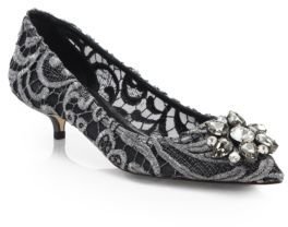 Dolce & Gabbana Macrame Lace-Embellished Point-Toe Pumps